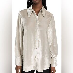Vince NWT Shimmering Silver Velvet Button-Up Long Sleeve Shirt